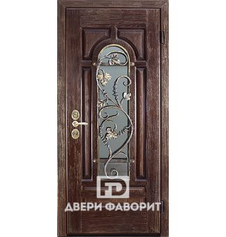Дверь входная в коттедж со стеклом (арка) и ковкой