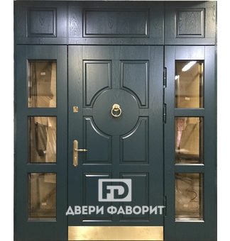 металлическая двустворчатая дверь для парадного входа с отбойником
