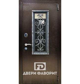 стальная дверь со стеклом и ковкой в коттедж, отделка порошок и ламинат