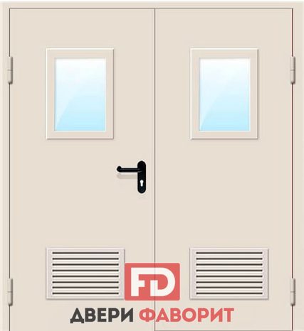 двустворчатая дверь со стеклянными вставками для технического помещения